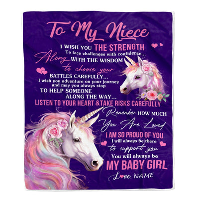 Personalized To My Niece Blanket From Aunt Auntie Uncle I Wish You The Strength Unicorn Niece Birthday Graduation Christmas Customized Fleece Throw Blanket | teecentury