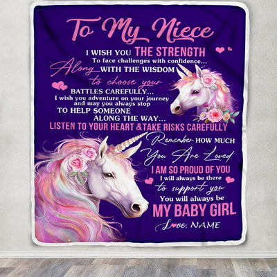 Personalized To My Niece Blanket From Aunt Auntie Uncle I Wish You The Strength Unicorn Niece Birthday Graduation Christmas Customized Fleece Throw Blanket | teecentury