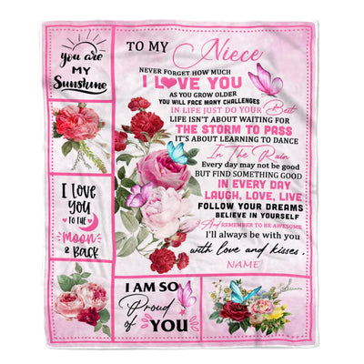 Personalized To My Niece Blanket From Aunt Auntie Uncle Never Forget I Love You Pink Butterfly Niece Birthday Christmas Customized Bed Fleece Throw Blanket | teecentury