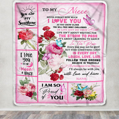 Personalized To My Niece Blanket From Aunt Auntie Uncle Never Forget I Love You Pink Butterfly Niece Birthday Christmas Customized Bed Fleece Throw Blanket | teecentury