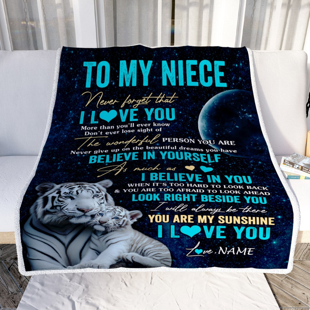 Personalized To My Niece Blanket From Aunt Auntie Uncle Never Forget I Love You White Tiger Niece Birthday Graduation Christmas Customized Fleece Blanket | teecentury