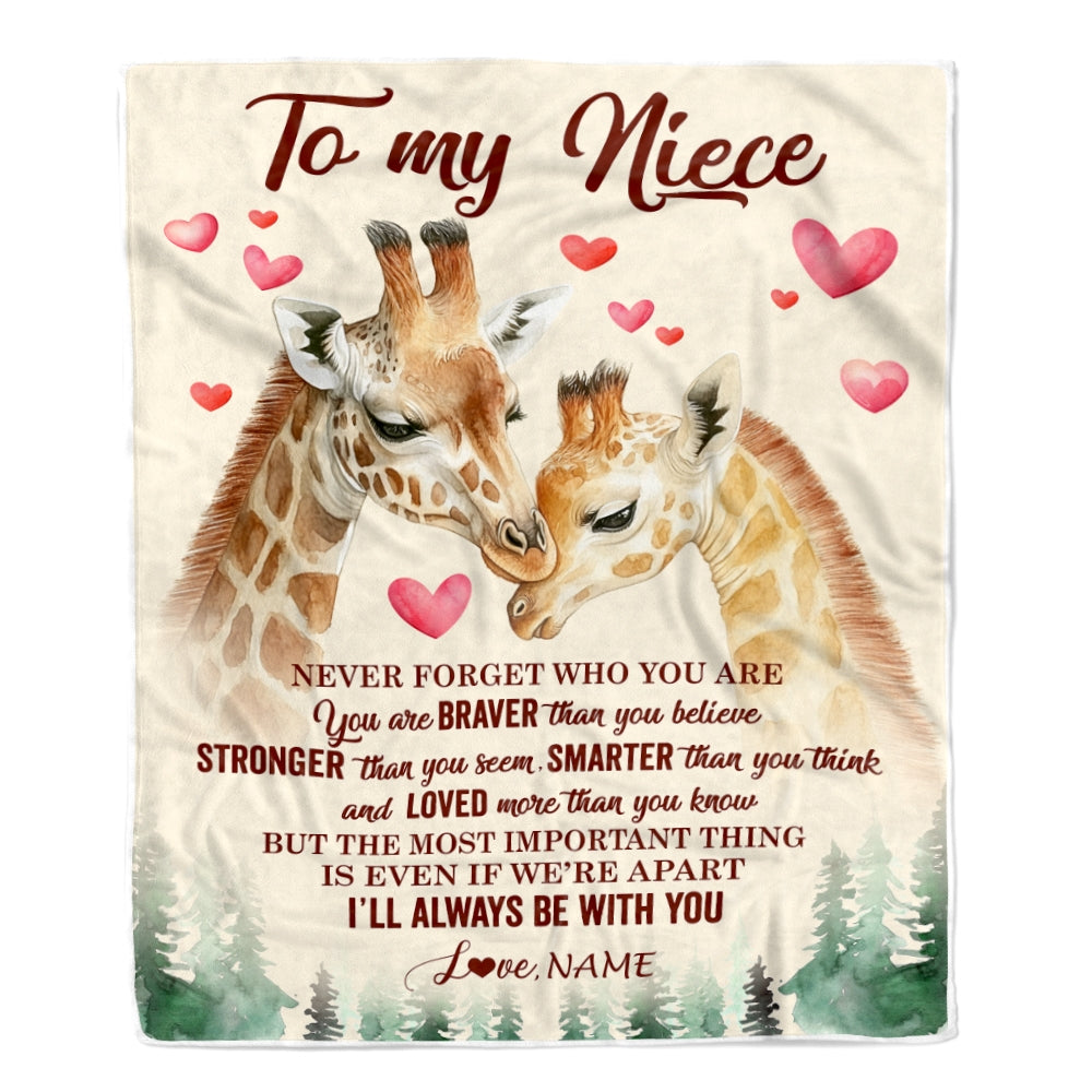 Personalized To My Niece Blanket From Aunt Auntie Uncle Never Forget Who Are You Giraffe Niece Birthday Graduation Christmas Customized Fleece Throw Blanket | teecentury