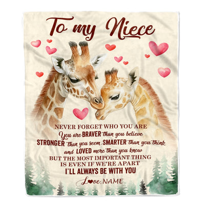 Personalized To My Niece Blanket From Aunt Auntie Uncle Never Forget Who Are You Giraffe Niece Birthday Graduation Christmas Customized Fleece Throw Blanket | teecentury