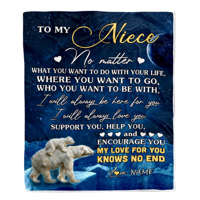Personalized To My Niece Blanket From Aunt Auntie Uncle Polar Bear I Will Always Love You Niece Birthday Graduation Christmas Customized Fleece Throw Blanket | teecentury