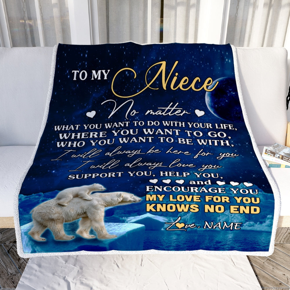 Personalized To My Niece Blanket From Aunt Auntie Uncle Polar Bear I Will Always Love You Niece Birthday Graduation Christmas Customized Fleece Throw Blanket | teecentury