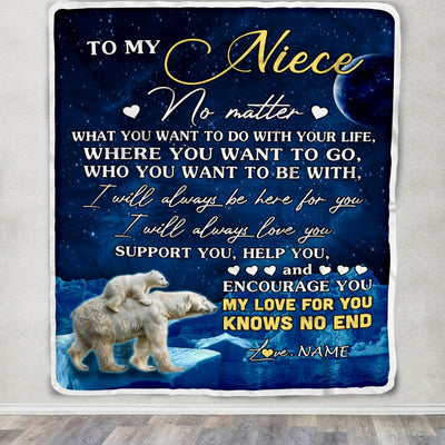 Personalized To My Niece Blanket From Aunt Auntie Uncle Polar Bear I Will Always Love You Niece Birthday Graduation Christmas Customized Fleece Throw Blanket | teecentury