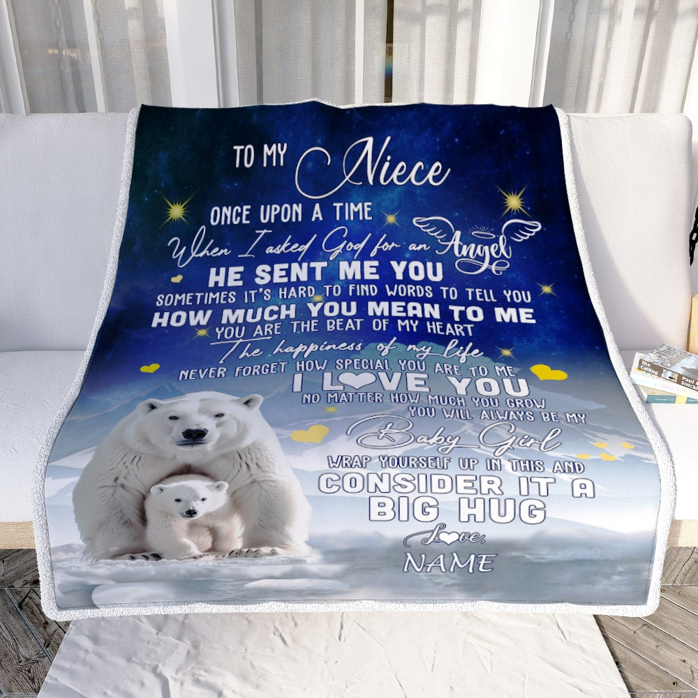 Personalized To My Niece Blanket From Aunt Auntie Uncle Polar Bear Never Forget I Love You Niece Birthday Christmas Customized Bed Fleece Throw Blanket | teecentury