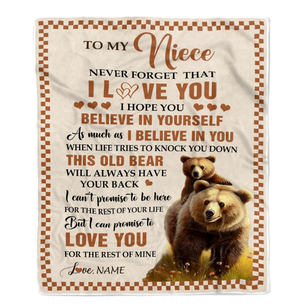 Personalized To My Niece Blanket From Aunt Auntie Uncle This Old Bear Love You Niece Birthday Gifts Graduation Christmas Customized Bed Fleece Throw Blanket | teecentury