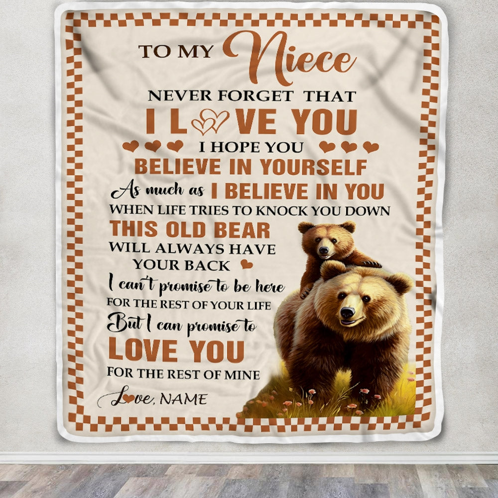 Personalized To My Niece Blanket From Aunt Auntie Uncle This Old Bear Love You Niece Birthday Gifts Graduation Christmas Customized Bed Fleece Throw Blanket | teecentury