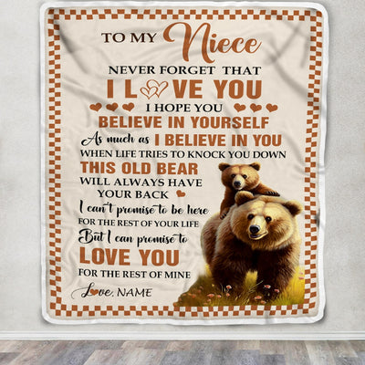 Personalized To My Niece Blanket From Aunt Auntie Uncle This Old Bear Love You Niece Birthday Gifts Graduation Christmas Customized Bed Fleece Throw Blanket | teecentury