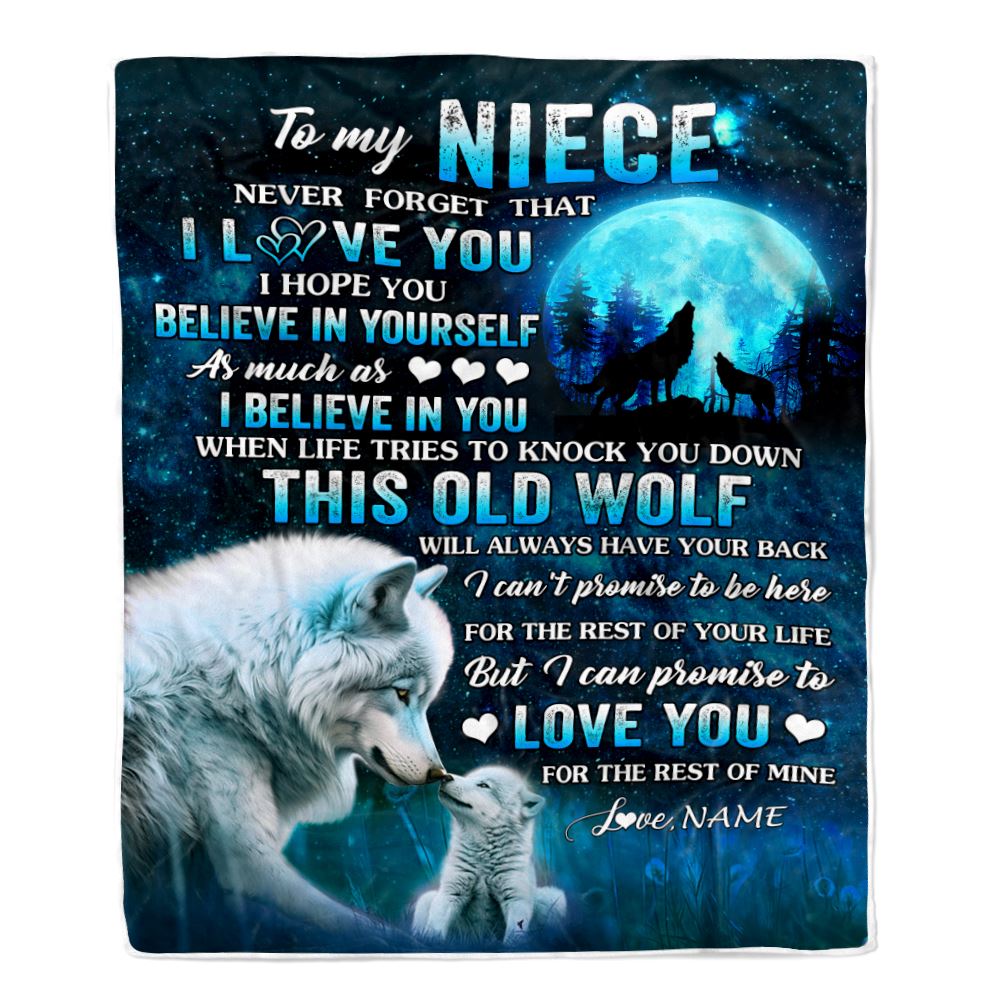 Personalized To My Niece Blanket From Aunt Auntie Uncle This Old Wolf Love Niece Birthday Gifts Graduation Christmas Customized Bed Fleece Throw Blanket | teecentury