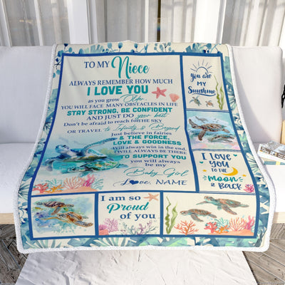 Personalized To My Niece Blanket From Aunt Auntie Uncle Turtle Always Remember How Much I Love Niece Birthday Graduation Christmas Customized Fleece Blanket | teecentury