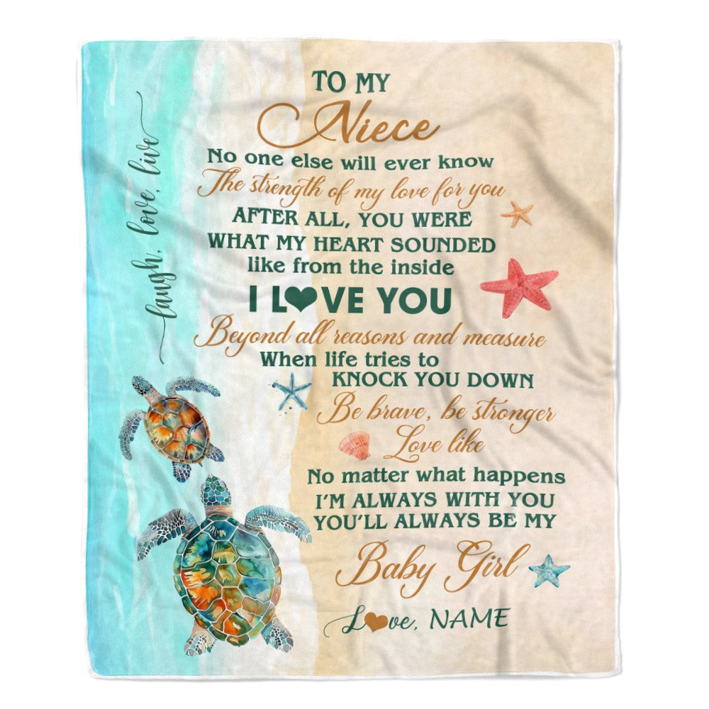 Personalized To My Niece Blanket From Aunt Auntie Uncle Turtle Laugh Love Live I Love You Niece Birthday Graduation Christmas Customized Fleece Throw Blanket | teecentury
