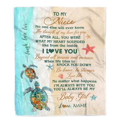 Personalized To My Niece Blanket From Aunt Auntie Uncle Turtle Laugh Love Live I Love You Niece Birthday Graduation Christmas Customized Fleece Throw Blanket | teecentury