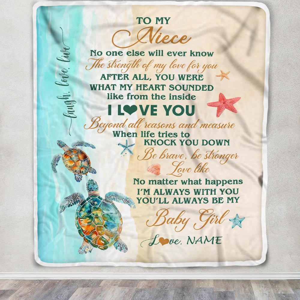 Personalized To My Niece Blanket From Aunt Auntie Uncle Turtle Laugh Love Live I Love You Niece Birthday Graduation Christmas Customized Fleece Throw Blanket | teecentury
