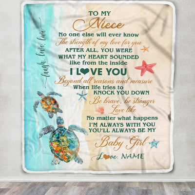 Personalized To My Niece Blanket From Aunt Auntie Uncle Turtle Laugh Love Live I Love You Niece Birthday Graduation Christmas Customized Fleece Throw Blanket | teecentury