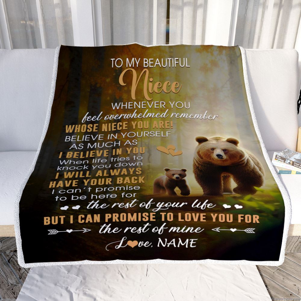 Personalized To My Niece Blanket From Aunt Auntie Uncle Whenever You Feel Bear Niece Birthday Gifts Graduation Christmas Customized Fleece Throw Blanket | teecentury