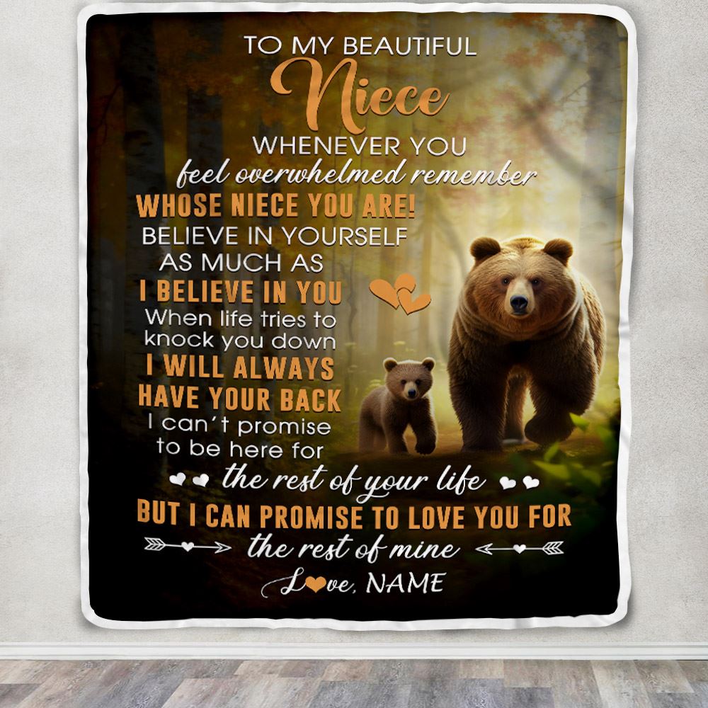 Personalized To My Niece Blanket From Aunt Auntie Uncle Whenever You Feel Bear Niece Birthday Gifts Graduation Christmas Customized Fleece Throw Blanket | teecentury