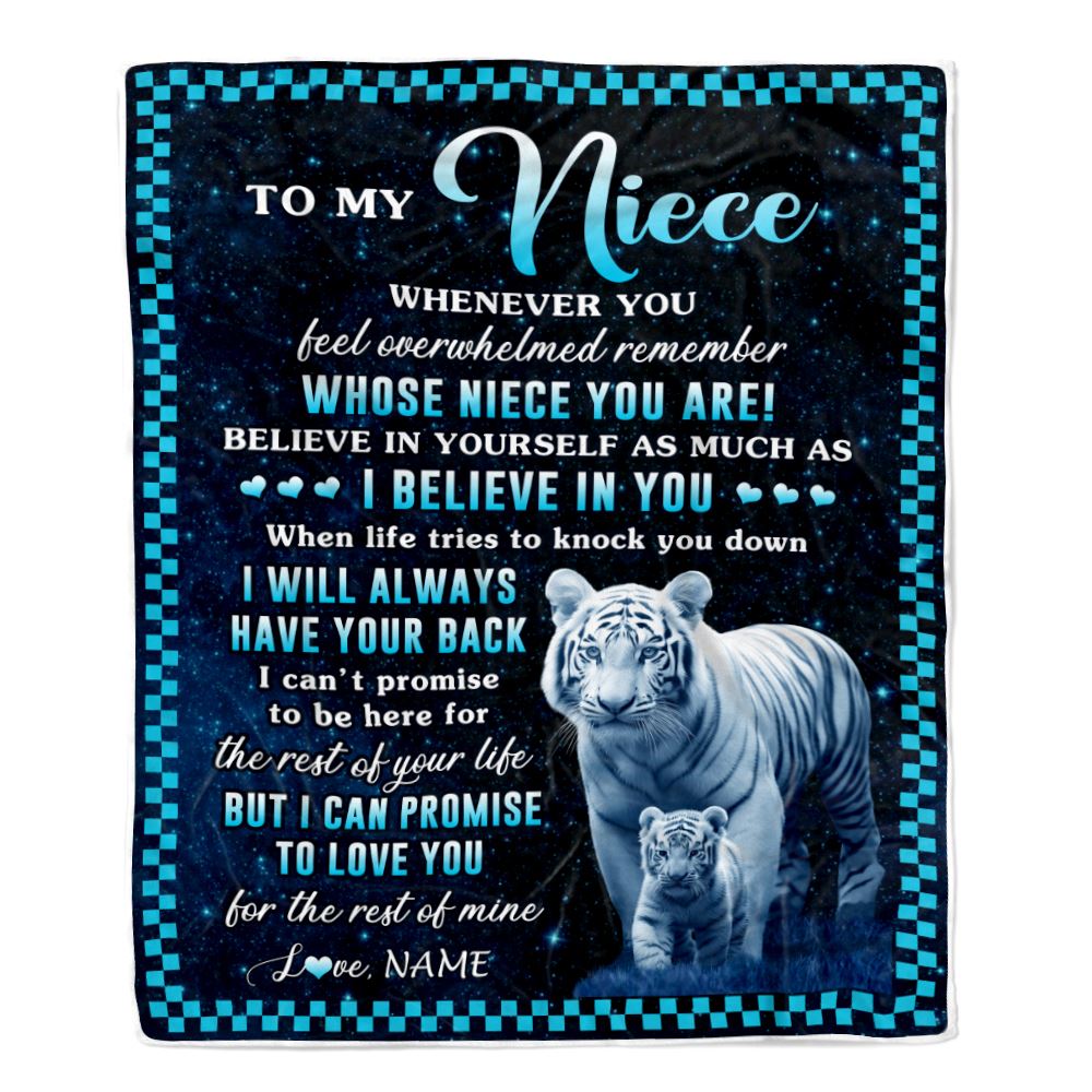 Personalized To My Niece Blanket From Aunt Auntie Uncle Whenever You Feel White Tiger Niece Birthday Gifts Graduation Christmas Customized Fleece Blanket | teecentury