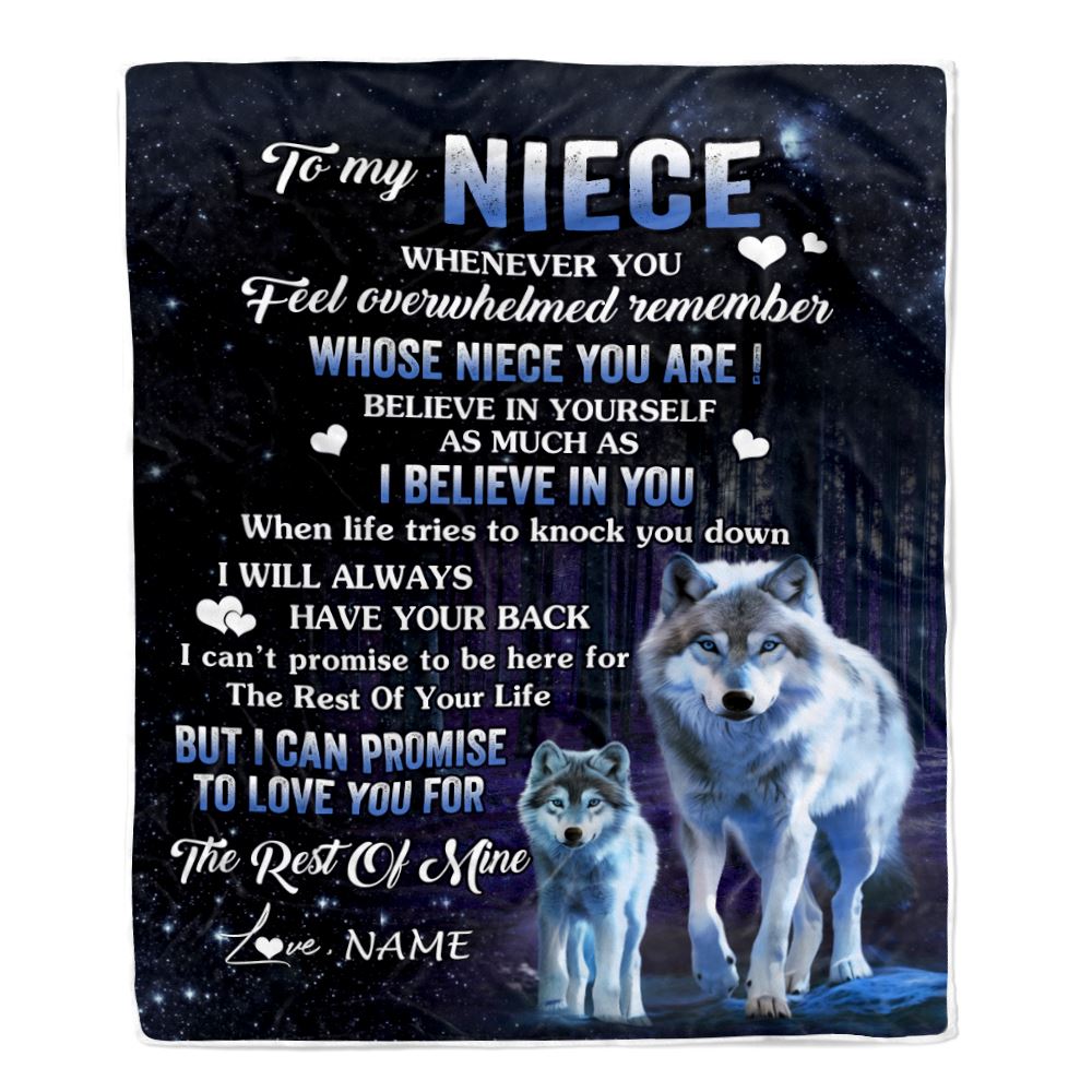 Personalized To My Niece Blanket From Aunt Auntie Uncle Whenever You Feel Wolf Niece Birthday Gifts Graduation Christmas Customized Fleece Blanket | teecentury