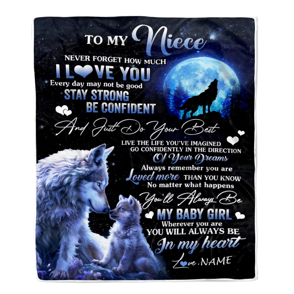 Personalized To My Niece Blanket From Aunt Auntie Uncle Wolf Never Forget How Much I Love You Niece Birthday Christmas Customized Fleece Throw Blanket | teecentury