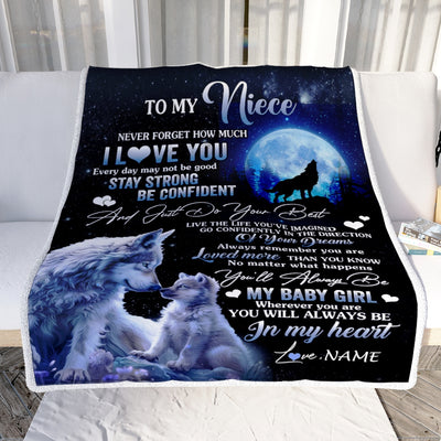 Personalized To My Niece Blanket From Aunt Auntie Uncle Wolf Never Forget How Much I Love You Niece Birthday Christmas Customized Fleece Throw Blanket | teecentury