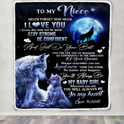 Personalized To My Niece Blanket From Aunt Auntie Uncle Wolf Never Forget How Much I Love You Niece Birthday Christmas Customized Fleece Throw Blanket | teecentury