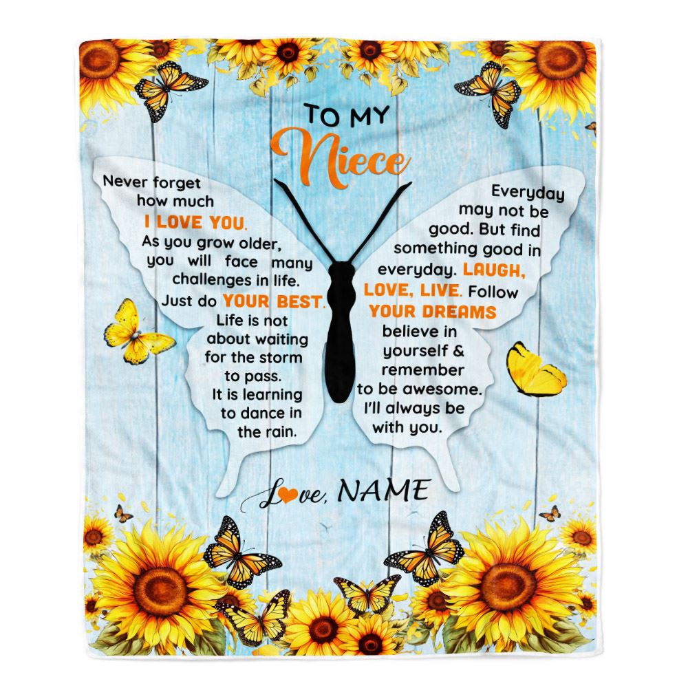 Personalized To My Niece Blanket From Aunt Auntie Uncle Wood I Love You Butterfly Birthday Gifts Niece Graduation Christmas Customized Fleece Blanket | teecentury