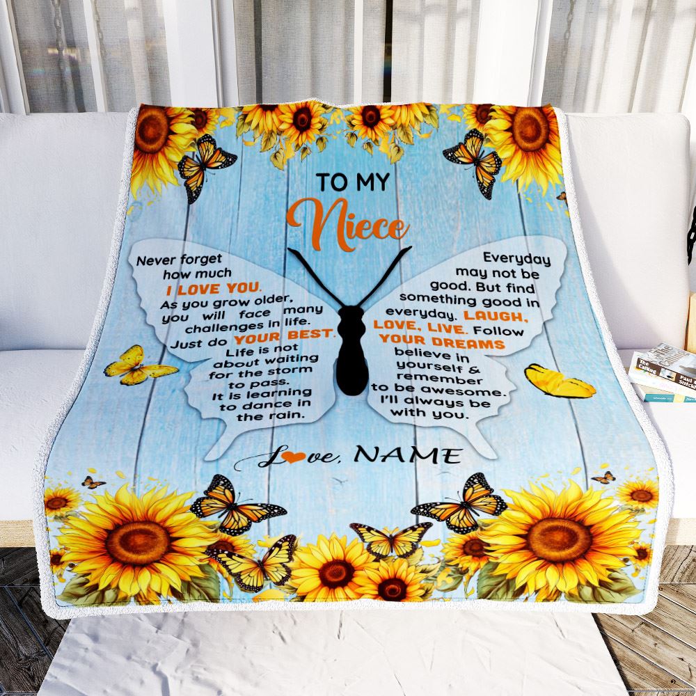 Personalized To My Niece Blanket From Aunt Auntie Uncle Wood I Love You Butterfly Birthday Gifts Niece Graduation Christmas Customized Fleece Blanket | teecentury