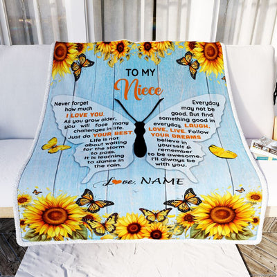 Personalized To My Niece Blanket From Aunt Auntie Uncle Wood I Love You Butterfly Birthday Gifts Niece Graduation Christmas Customized Fleece Blanket | teecentury