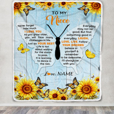 Personalized To My Niece Blanket From Aunt Auntie Uncle Wood I Love You Butterfly Birthday Gifts Niece Graduation Christmas Customized Fleece Blanket | teecentury