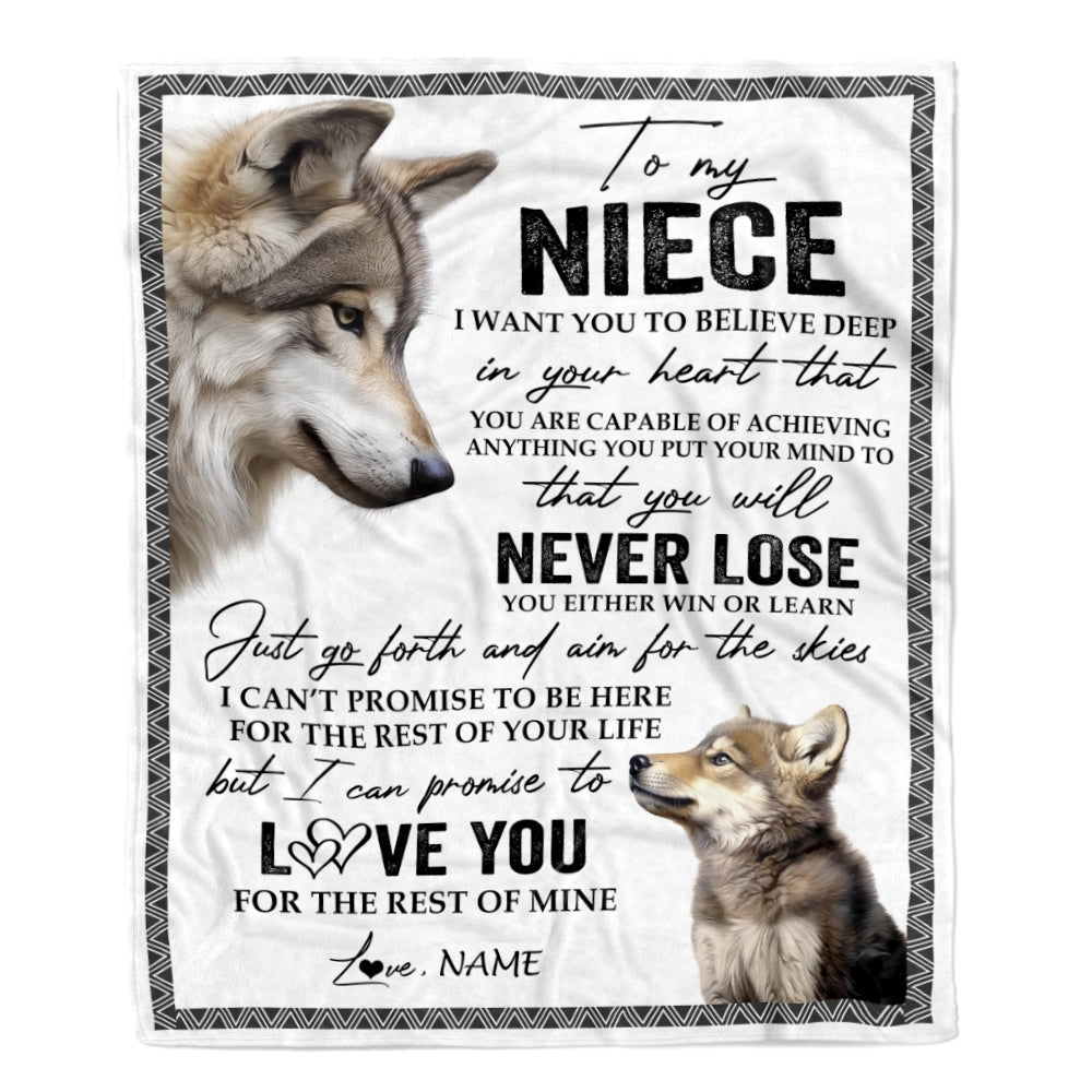 Personalized To My Niece Blanket From Aunt Auntie Uncle You Will Never Lose Wolf Niece Birthday Graduation Christmas Customized Bed Quilt Fleece Throw Blanket | teecentury