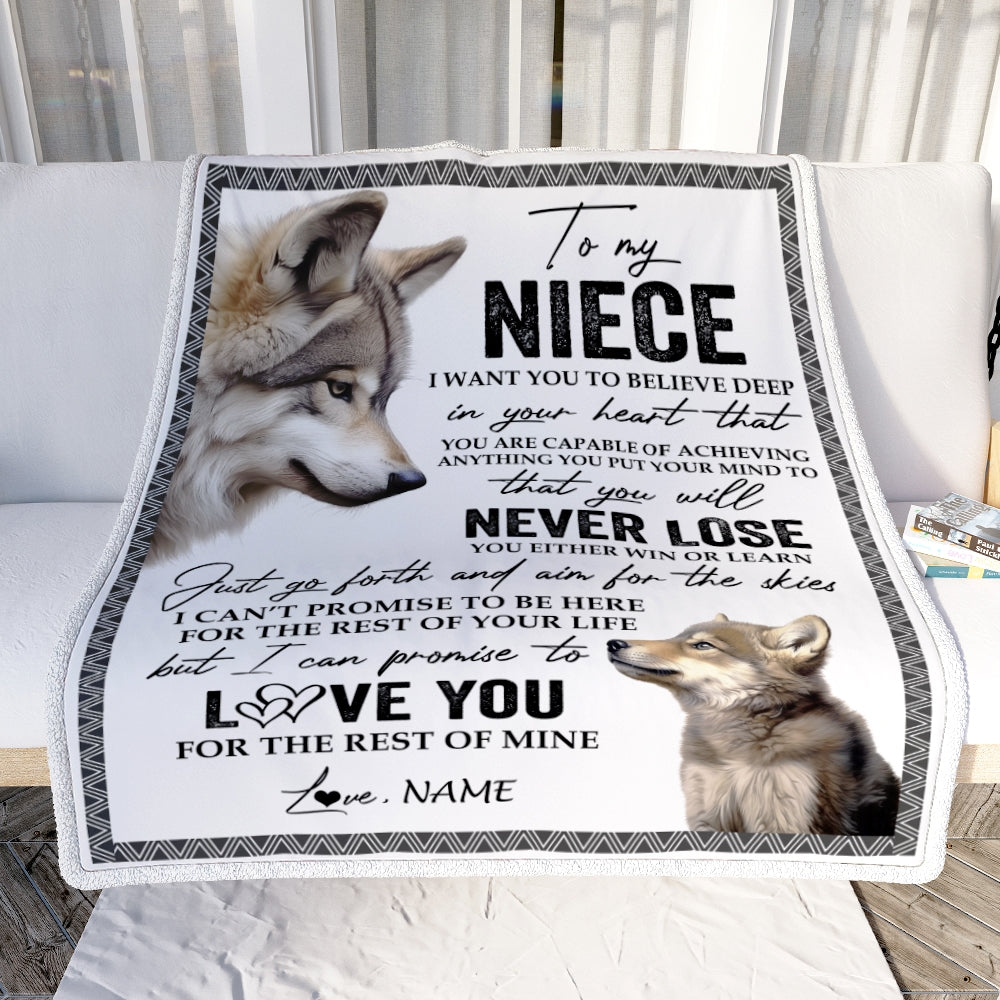 Personalized To My Niece Blanket From Aunt Auntie Uncle You Will Never Lose Wolf Niece Birthday Graduation Christmas Customized Bed Quilt Fleece Throw Blanket | teecentury