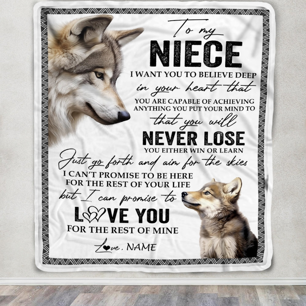 Personalized To My Niece Blanket From Aunt Auntie Uncle You Will Never Lose Wolf Niece Birthday Graduation Christmas Customized Bed Quilt Fleece Throw Blanket | teecentury