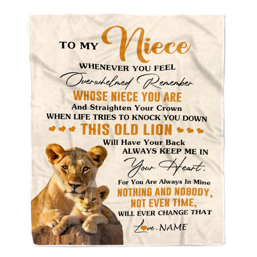 Personalized To My Niece Blanket From Aunt Auntie Whenever You Fell Overwhelmed Lion Niece Birthday Gifts Graduation Christmas Customized Fleece Blanket | teecentury