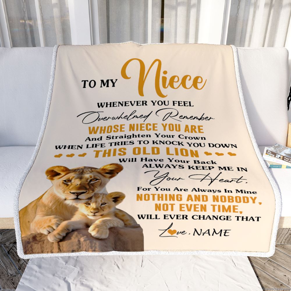 Personalized To My Niece Blanket From Aunt Auntie Whenever You Fell Overwhelmed Lion Niece Birthday Gifts Graduation Christmas Customized Fleece Blanket | teecentury