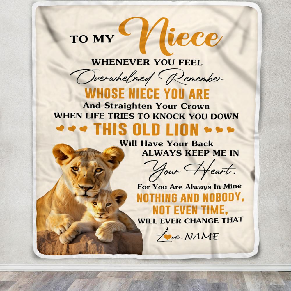 Personalized To My Niece Blanket From Aunt Auntie Whenever You Fell Overwhelmed Lion Niece Birthday Gifts Graduation Christmas Customized Fleece Blanket | teecentury