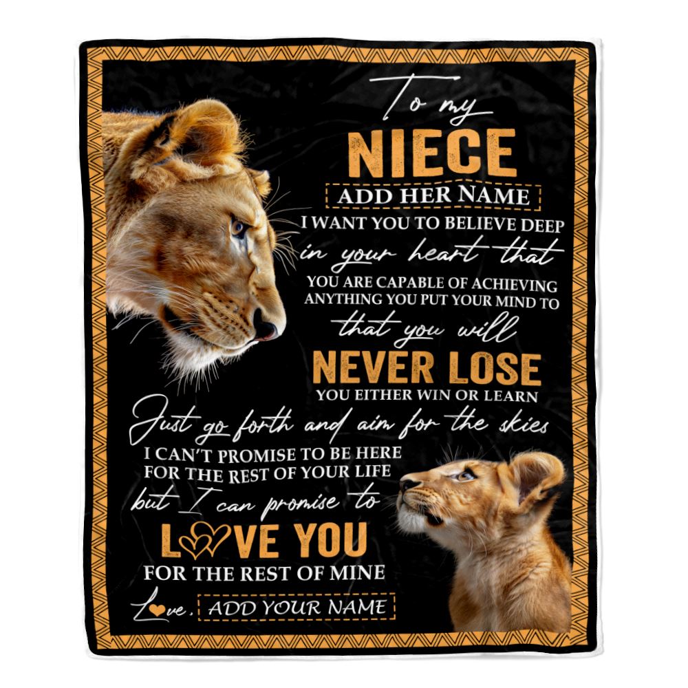 Personalized To My Niece Blanket From Aunt Auntie You Will Never Lose Lion Niece Birthday Gifts Graduation Christmas Customized Fleece Throw Blanket | teecentury