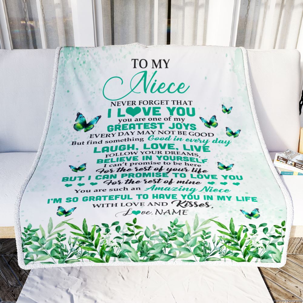 Personalized To My Niece Blanket From Aunt Butterfly Laugh Love Live Niece Birthday Motivational Quote Graduation Christmas Customized Gift Fleece Blanket | teecentury