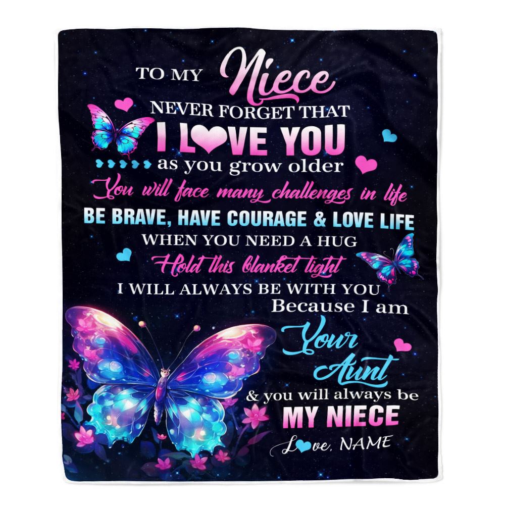 Personalized To My Niece Blanket From Aunt Never Forget I Love You Butterfly Birthday Gifts For Niece Graduation Christmas Customized Fleece Blanket | teecentury