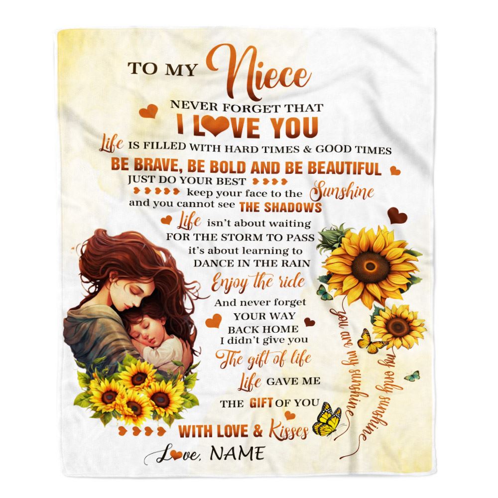 Personalized To My Niece Blanket From Aunt Sunflower Never Forget That I Love You Niece Gift Birthday Graduation Christmas Customized Fleece Throw Blanket | teecentury