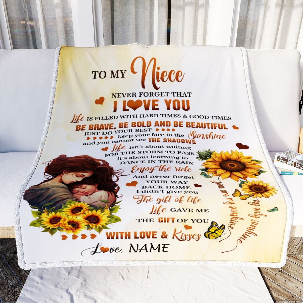 Personalized To My Niece Blanket From Aunt Sunflower Never Forget That I Love You Niece Gift Birthday Graduation Christmas Customized Fleece Throw Blanket | teecentury