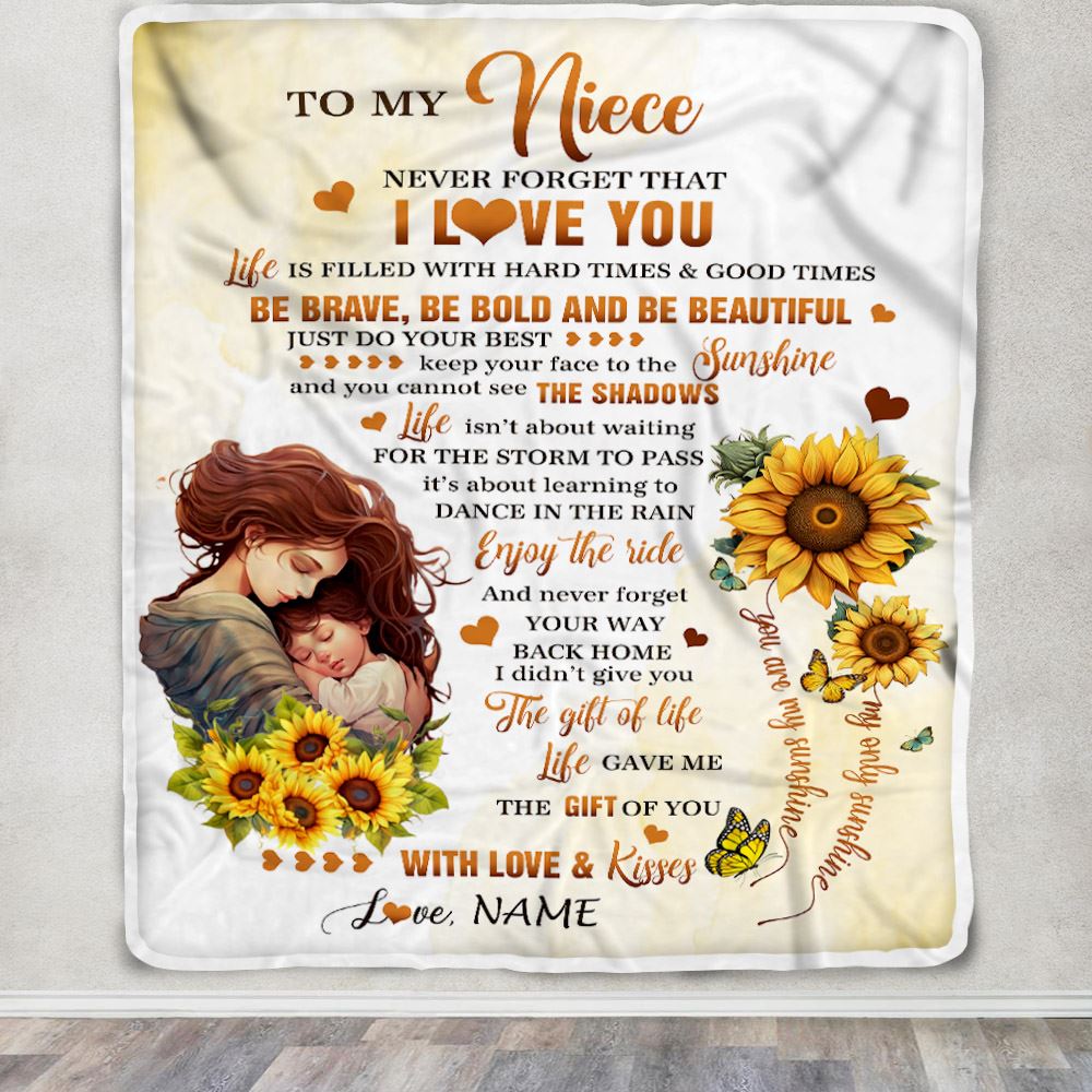 Personalized To My Niece Blanket From Aunt Sunflower Never Forget That I Love You Niece Gift Birthday Graduation Christmas Customized Fleece Throw Blanket | teecentury
