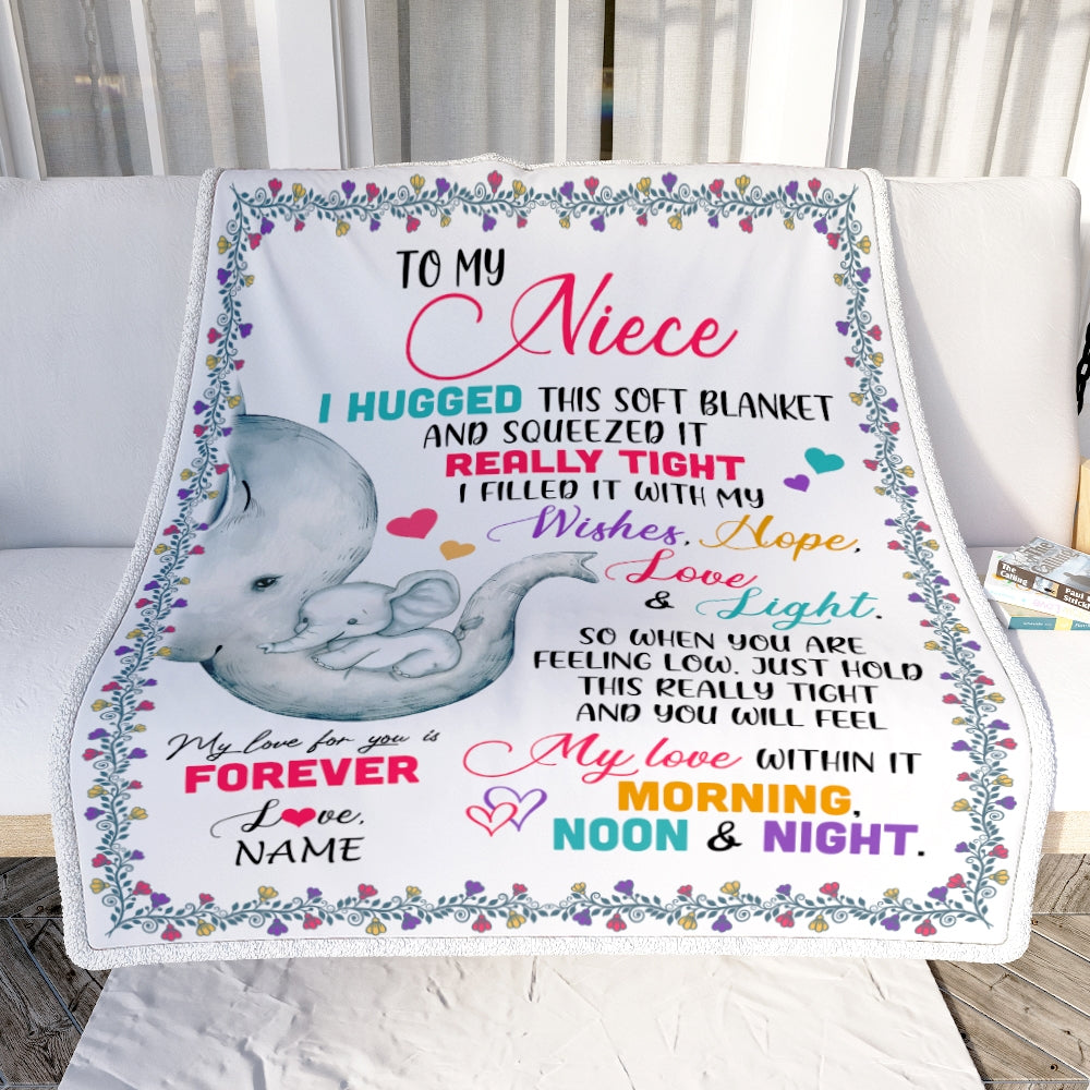 Personalized To My Niece Blanket From Aunt TiTi Uncle Elephant I Huggest This Soft Blanket Niece Birthday Graduation Christmas Customized Bed Fleece Blanket Blanket | Teecentury.com