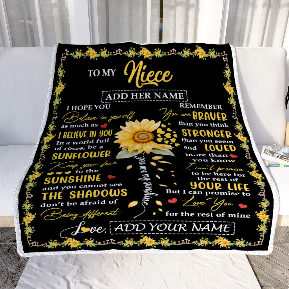 Personalized To My Niece Blanket From Aunt Uncle Auntie Be A Sunflower Niece Birthday Gifts Graduation Christmas Customized Fleece Throw Blanket | teecentury