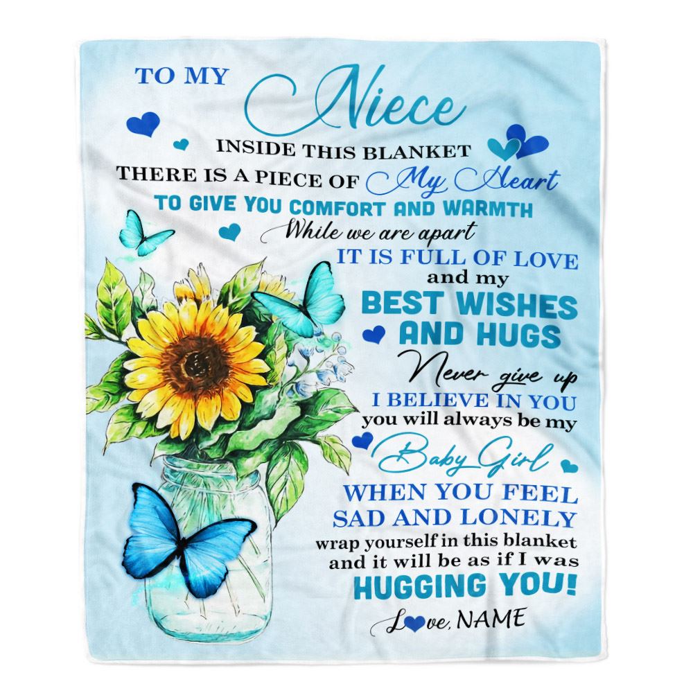 Personalized To My Niece Blanket From Aunt Uncle Auntie Full Of Love Sunflower Butterfly Niece Birthday Graduation Christmas Customized Fleece Blanket | teecentury