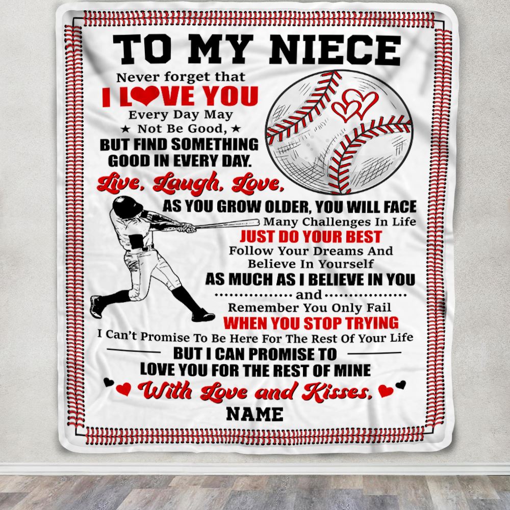Personalized To My Niece Blanket From Aunt Uncle Auntie I Believe In You Baseball Niece Birthday Graduation Christmas Customized Bed Fleece Throw Blanket | teecentury