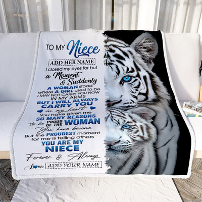 Personalized To My Niece Blanket From Aunt Uncle Auntie I Close My Eyes White Tiger Niece Birthday Gifts Graduation Christmas Custom Fleece Throw Blanket | teecentury