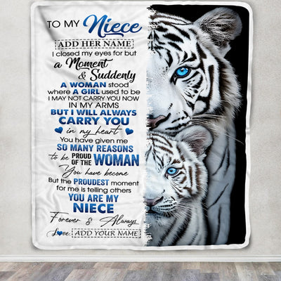 Personalized To My Niece Blanket From Aunt Uncle Auntie I Close My Eyes White Tiger Niece Birthday Gifts Graduation Christmas Custom Fleece Throw Blanket | teecentury
