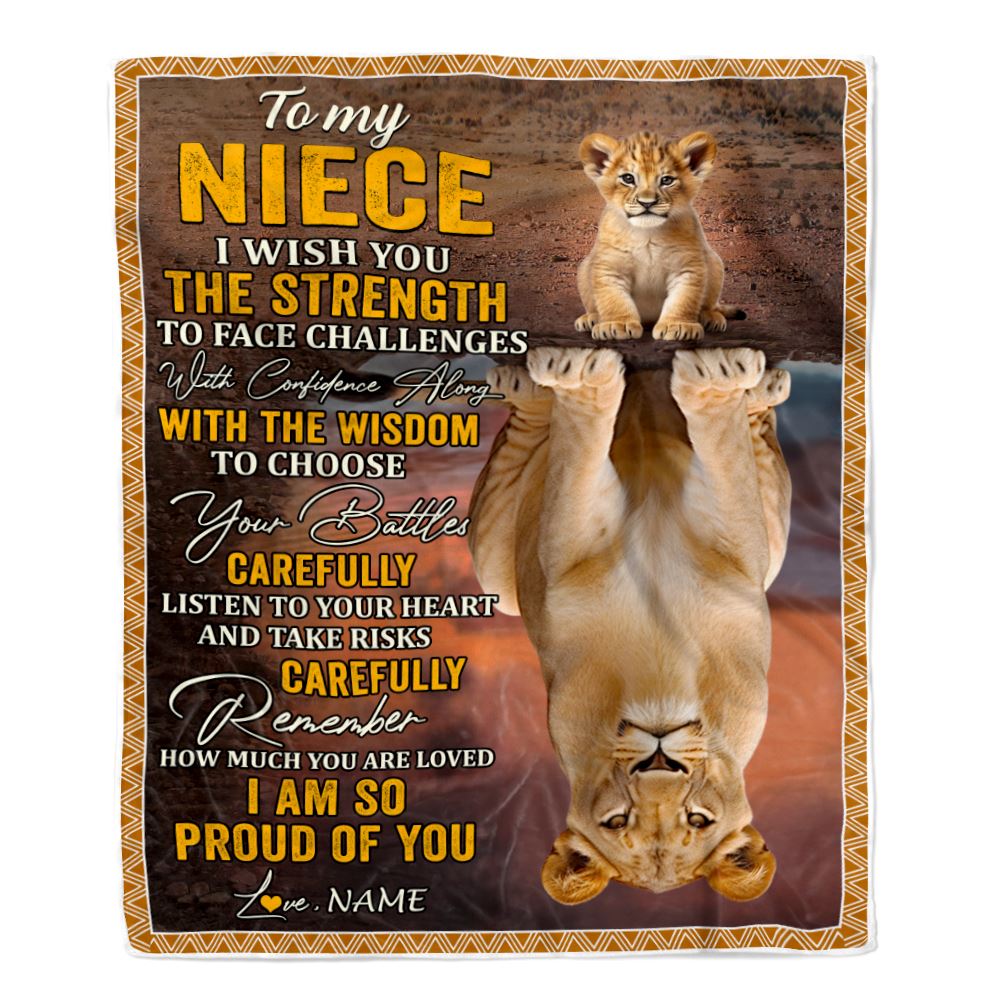 Personalized To My Niece Blanket From Aunt Uncle Auntie I Wish You The Strength Lion Niece Birthday Gifts Graduation Christmas Customized Fleece Throw Blanket | teecentury